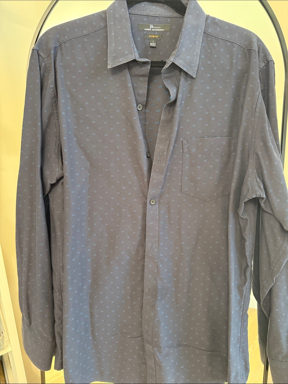 Marc Anthony Navy Blue Long-Sleeve Button-Up Shirt